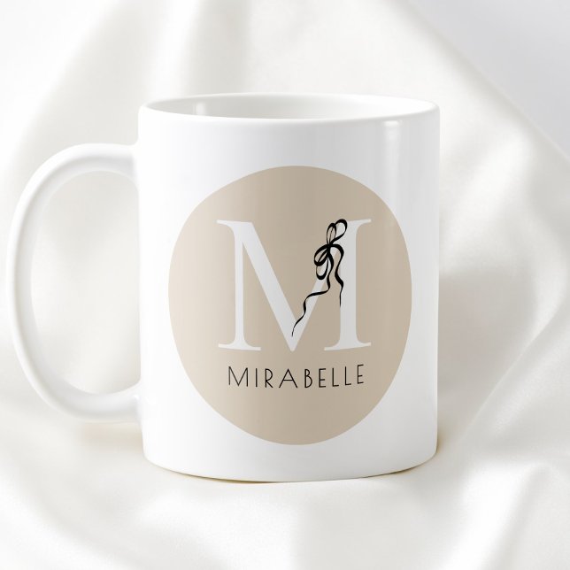 Brawn Elegant Black Bow Chic Initial Niedlich Mono Kaffeetasse (Brown Elegant Black Bow Chic Initial Cute Monogram Coffee Mug)