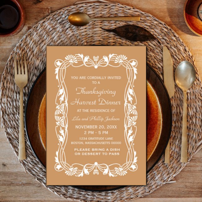 Brawn Elegant Border Erntedank Einladung (Brown Elegant Border Thanksgiving Invite)