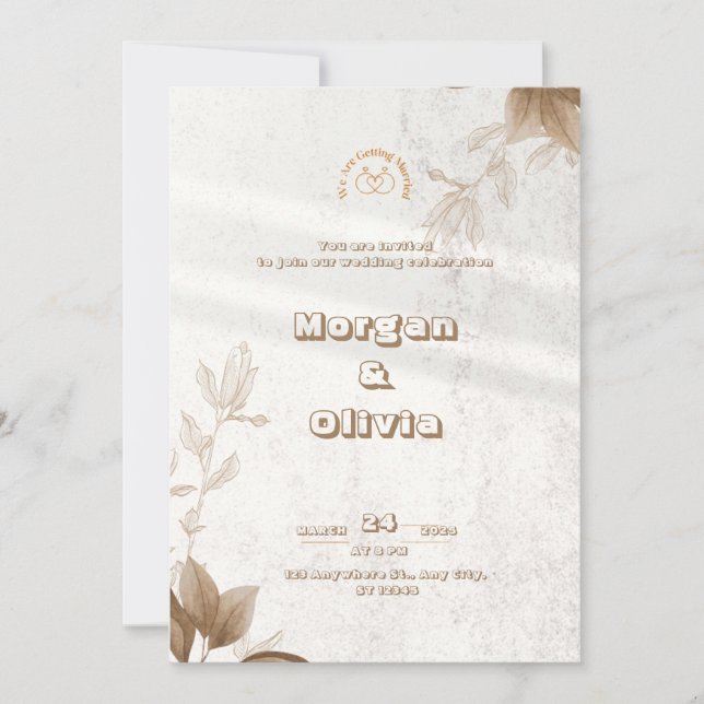 Brawn Elegant Floral Wedding Einladung (Vorderseite)