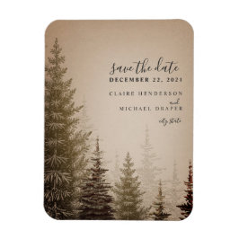 Brawn Evergreen Tree Wedding rettet das Datum Magnet