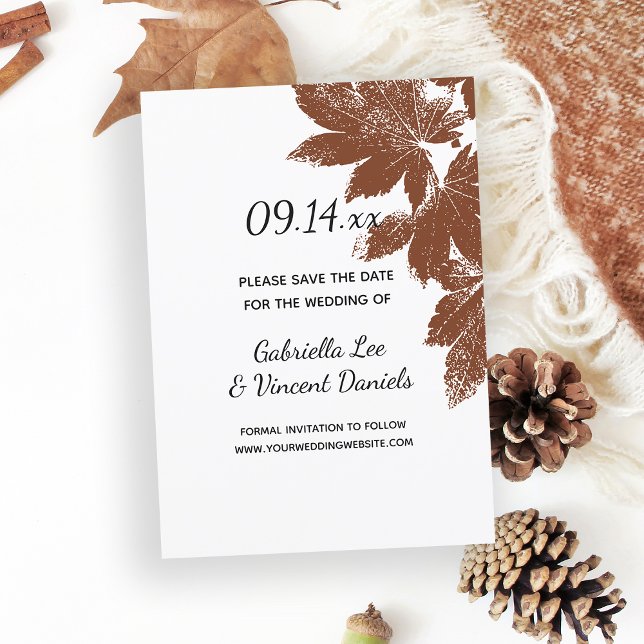 Brawn Fall Leaf Briefmarke Hochzeit speichern das  Save The Date (Fall in Love with this natural woodland wedding save the date announcement.)