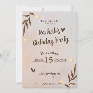 Brawn Floral Blätter Geburtstag Einladung