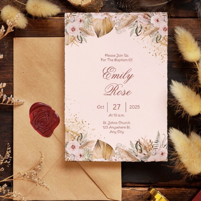 Brawn floral Elegant Dekorative Christliche Taufe Einladung (Von Creator hochgeladen)