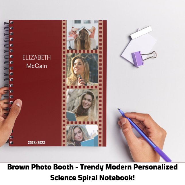 Brawn Foto Booth - Trendy Modern Personalisiert Notizblock (Brown Photo Booth - Trendy Modern Personalized Science Spiral Notebook!)