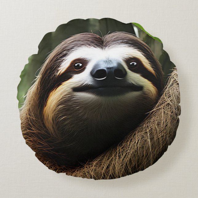 Brawn Fuzzy Sloth, Foto Block Rundes Kissen (Vorderseite)