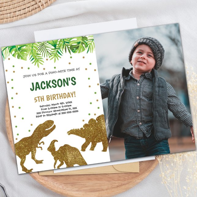 Brawn Glitzer Dinosaur Geburtstagseinladungen Einladung (Brown Glitter Dinosaur Birthday Invitations photo)
