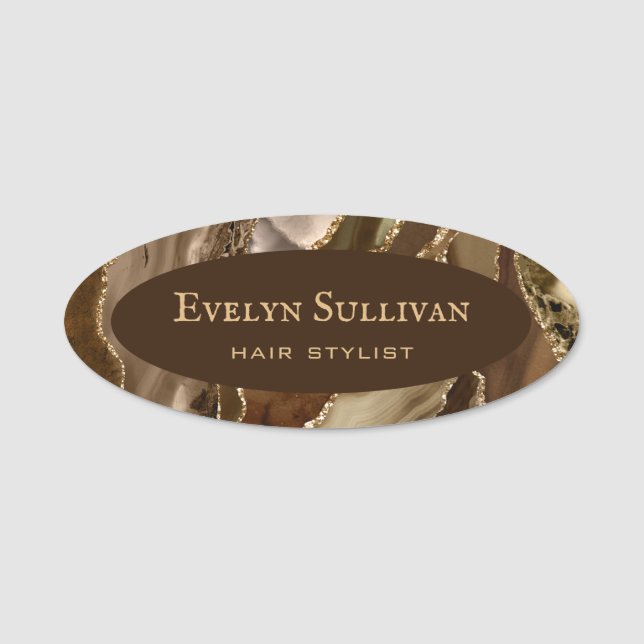 Brawn Gold Agate Name Tag Namensschild (Vorderseite)