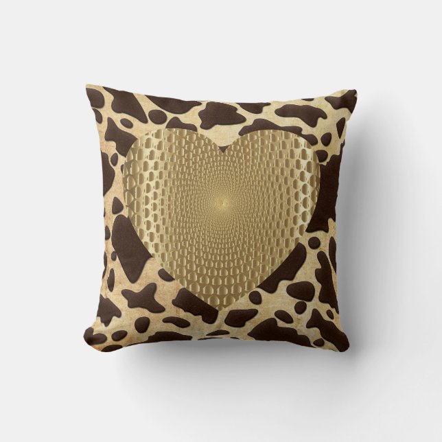 Brawn & Gold Animal Print Golden Prismatic Herz Kissen (Vorderseite)