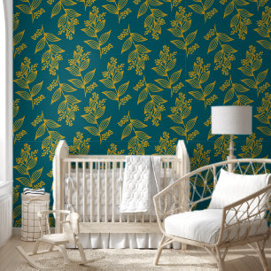 Brawn Gold Blume Botanischer Dunkler Aquamarine Bl Tapete