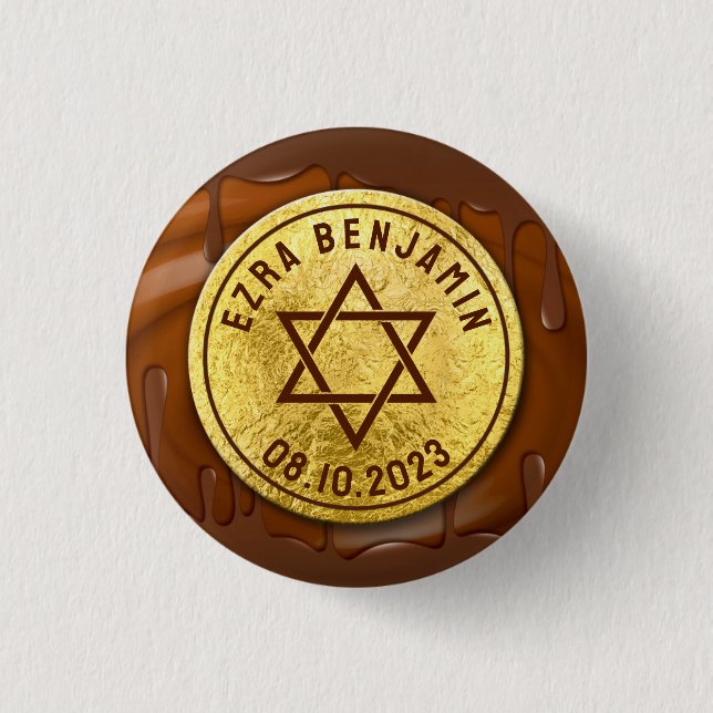 Brawn Gold Chocolate Bar Mitzvah oder Bat Mitzvah Button (Vorderseite)