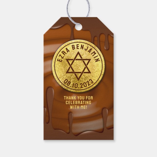 Brawn Gold Chocolate Bar Mitzvah oder Bat Mitzvah Geschenkanhänger (Vorderseite)