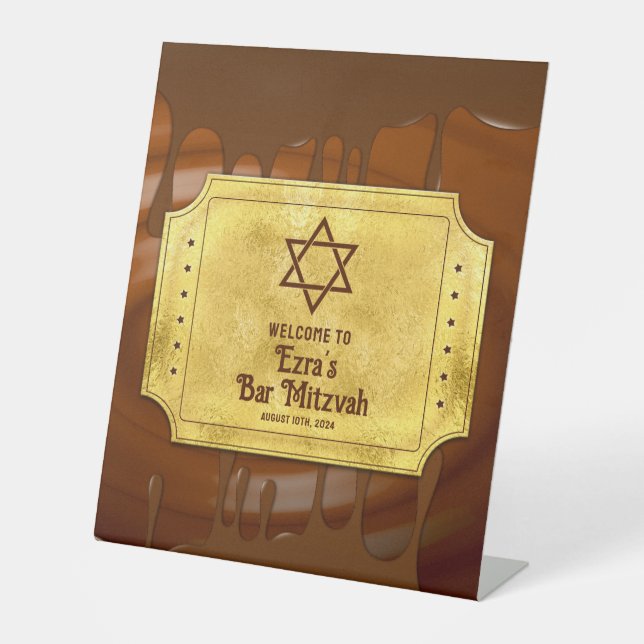 Brawn Gold Chocolate Bar Mitzvah oder Bat Mitzvah Sockelschild (Vorderseite)
