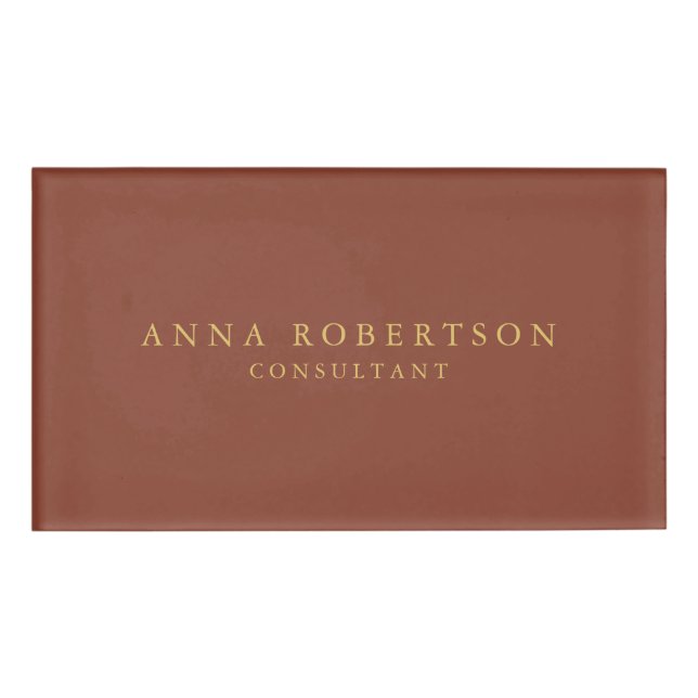 Brawn Gold Colors Beruflich Trendy Minimalistisch Namenschild (Vorderseite)