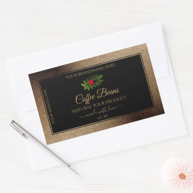 Brawn Gold Glitzer Black Product Labels Ladybug Rechteckiger Aufkleber (Umschlag)