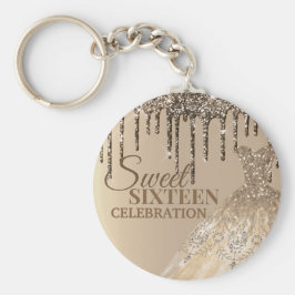 Brawn Gold Glitzer Girly Spark Tropfen 16 Geburtst Schlüsselanhänger