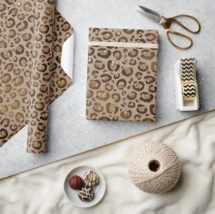 Brawn Gold Glitzer Leopard Print Geschenkpapier