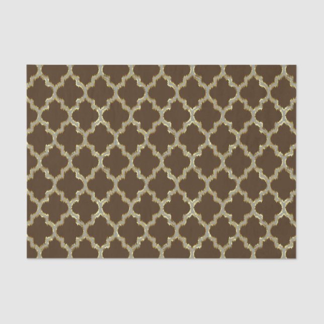 Brawn & Gold Ikat Quatrefolie Geometrisches Muster Seidenpapier (Vorderseite)
