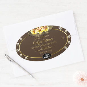 Brawn Gold Product Labels Yellow Roses Jewels Logo Ovaler Aufkleber