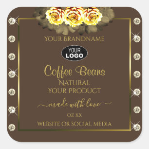 Brawn Gold Product Labels Yellow Roses Jewels Logo Quadratischer Aufkleber