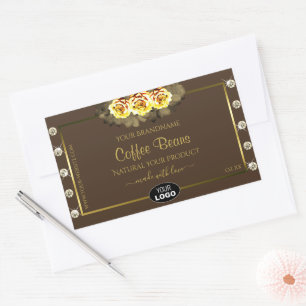 Brawn Gold Product Labels Yellow Roses Jewels Logo Rechteckiger Aufkleber