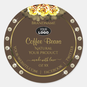 Brawn Gold Product Labels Yellow Roses Jewels Logo Runder Aufkleber