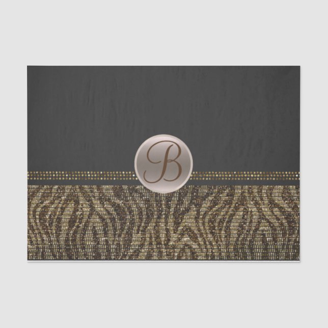 Brawn Gold Zebra Sparkle Glam Monogram Initial Seidenpapier (Vorderseite)
