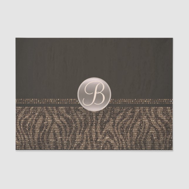 Brawn Gold Zebra Sparkle Glam Monogram Initial Seidenpapier (Vorderseite)