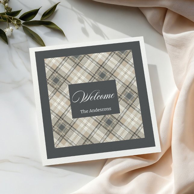 Brawn Gray Classic Geometric Napkins Individuelle  Serviette (Brown Grey Classic Geometric Napkins Custom Name )