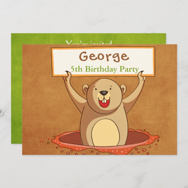 Brawn Green Groundhog Party Einladung Card (Vorne/Hinten)