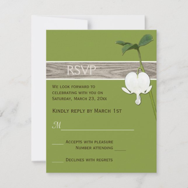Brawn Green Ivory Bleeding Heart Wedding RSVP Einladung (Vorderseite)