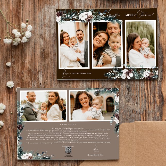 Brawn Greenery Vintag fünf FotoCollage Feiertagskarte (Von Creator hochgeladen)