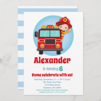 Brawn Hair Boys Feuerwehrmann Einladung zum Geburt