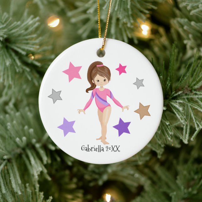 Brawn Hair Gymnastik Gymnastik Weihnachten Keramik Ornament (Baum)