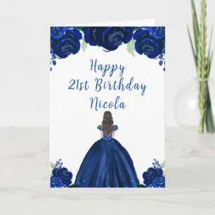 Brawn Hair Princess Navy Floral Geburtstagsparty Karte
