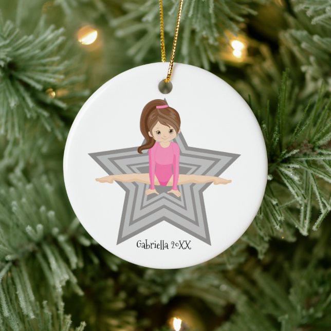 Brawn Haired Gymnast Girl Gymnastik Weihnachten Keramik Ornament (Baum)