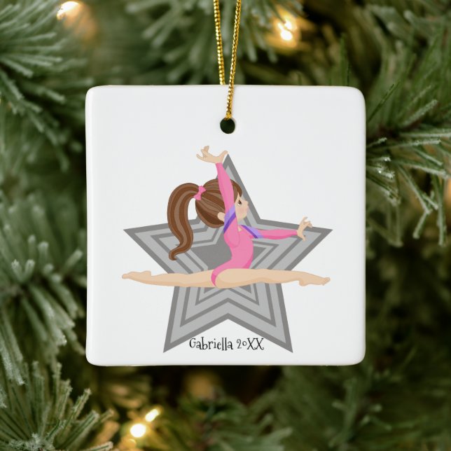 Brawn Haired Gymnast Girl Gymnastik Weihnachten Keramikornament (Baum)