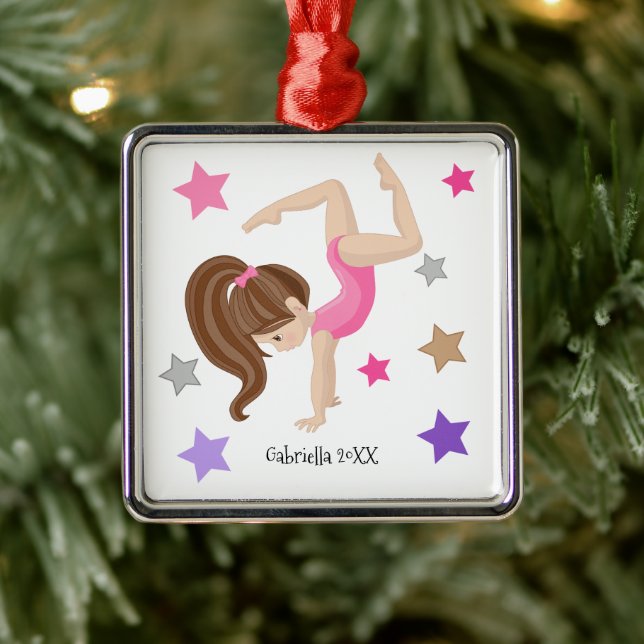 Brawn Haired Gymnast Girl Gymnastik Weihnachten Ornament Aus Metall (Baum)