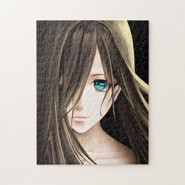 Brawn Hairs Blue Mit Augen Anime Girl Puzzle (Vertikal)