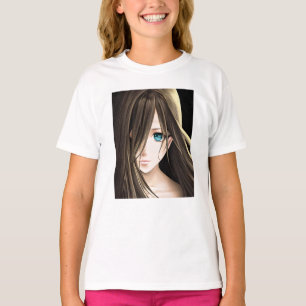 Brawn Hairs Blue Mit Augen Anime Girl T-Shirt