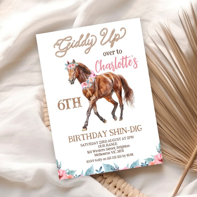 Brawn Horse Western Giddy Up Birthday Einladung (Girls Giddy Up Horse Birthday Invitation Gallop Over Horse Birthday Invitation Pony Birthday Invite)
