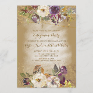 Brawn Ivory Lila Floral Glitzer Engagement Party Einladung