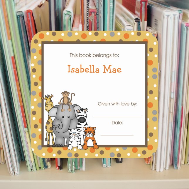 Brawn Jungle Animals Book Plate Buchzeichen Quadratischer Aufkleber (Von Creator hochgeladen)