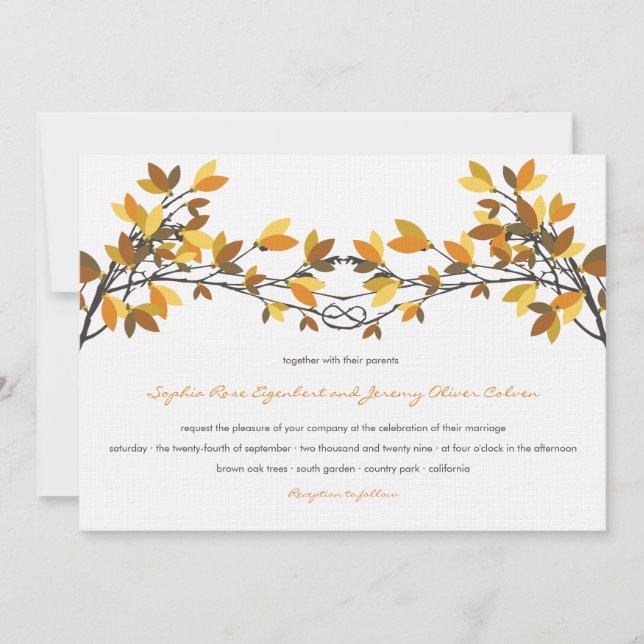 Brawn Knotted Liebe Trees Herbst Hochzeit Einladung (Vorderseite)