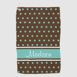 Brawn Light Aquamarin Polka Dot Strip Script Name Golfhandtuch