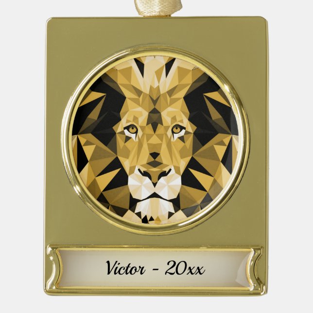 Brawn Lion über den Goldnamen und das Jahr Banner-Ornament Gold (Vorderseite)