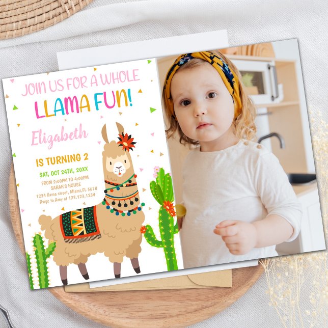 Brawn Llama Geburtstagseinladungen mit Foto Einladung (Brown Llama Birthday Invitations with photo)