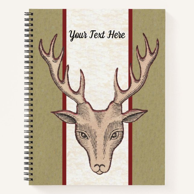 Brawn Male Deer Head White Red Tan Stripes Notizbuch (Vorderseite)