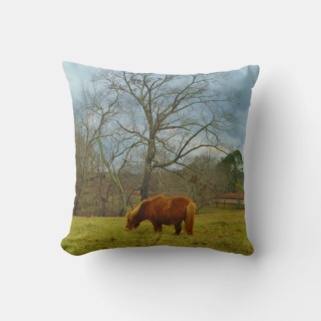 Brawn miniature Horse, Cloudy Blue Sky Kissen (Vorderseite)