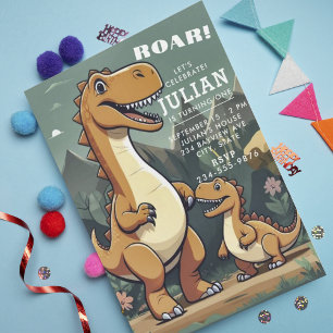 Brawn Mint Green Dinosaur Boy 1. Geburtstag Einladung