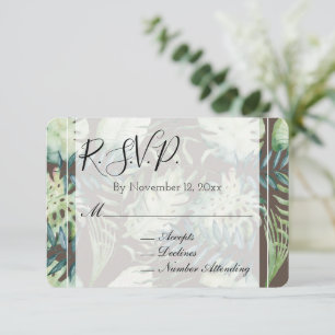 Brawn Mint Tropical Green Blätter Wedding RSVP Begleitkarte